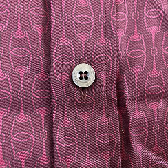 Authentic Gucci Slim Dress Shirt Maroon Horsebit 44” Chest 17.5“ Neck - Picture 7 of 8